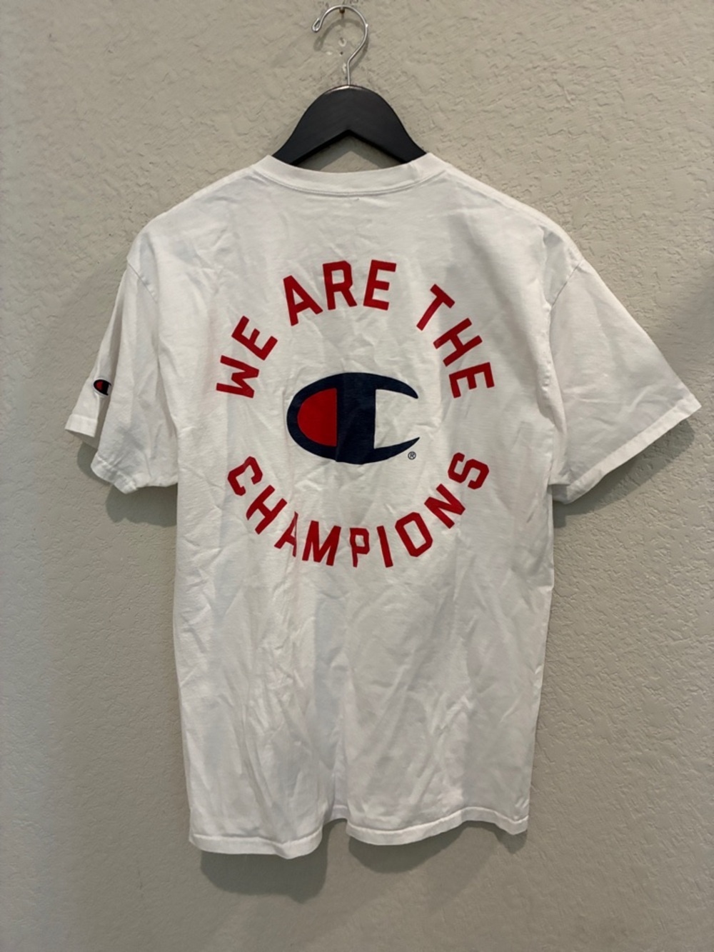 Champion White Short Sleeve Tee with Red & Blue Chest Logos - Picture 4 of 6